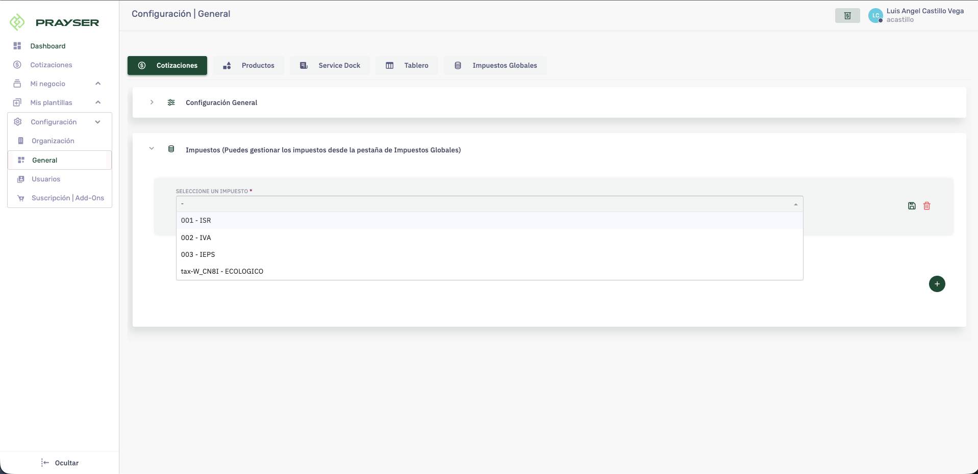 Paso 2: Cotizaciones - Impuestos Base